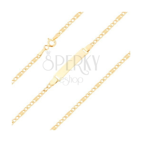 Bracelet in yellow 14K gold - plate, three eyelets and link with grid, 180 mm