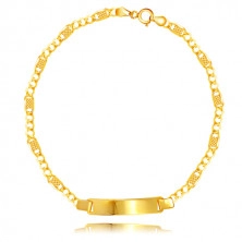 Bracelet in yellow 14K gold - plate, three eyelets and link with grid, 180 mm