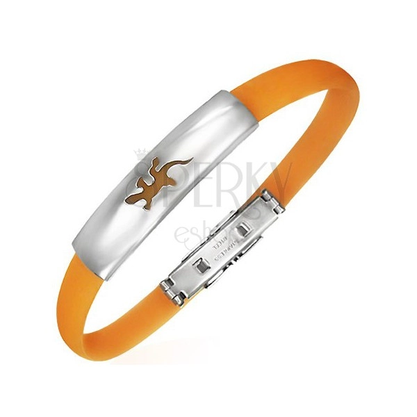 Flat bangle made of rubber - lizard, orange colour