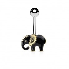 Bellybutton piercing made of surgical steel, elephant in black-gold colour combination