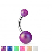 Bellybutton piercing in silver colour, 316L steel, coloured pearly balls
