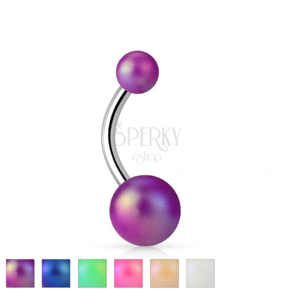 Bellybutton piercing in silver colour, 316L steel, coloured pearly balls