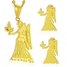 Set made of surgical steel in gold colour, pendant and earrings, zodiac sign VIRGO