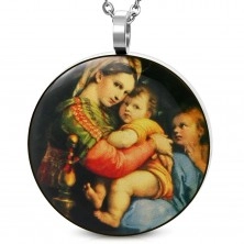 Pendant made of 316L steel - round picture of Holy Mary with child in her arms