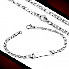 Set made of surgical steel - chain and bracelet with plate, silver hue