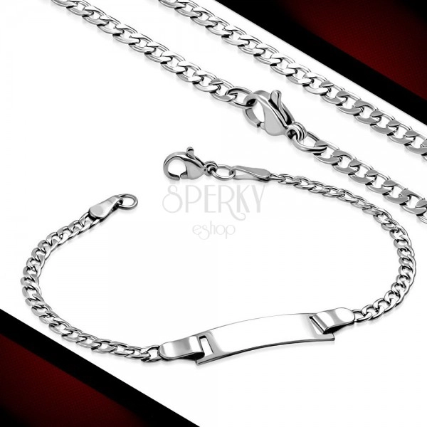 Set made of surgical steel - chain and bracelet with plate, silver hue