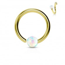 Piercing made of surgical steel, shiny cross in gold colour with opal ball