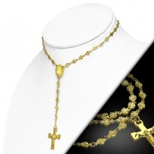 Necklace made of surgical steel in gold colour with Virgin Mary locket and cross