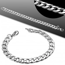 Steel bracelet, silver colour, shiny oval flattened links