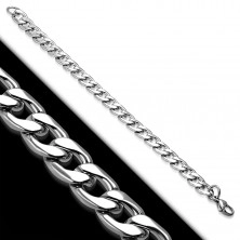 Steel bracelet, silver colour, shiny oval flattened links