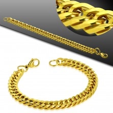 Bracelet made of 316L steel in gold colour, densely joined shiny oval links