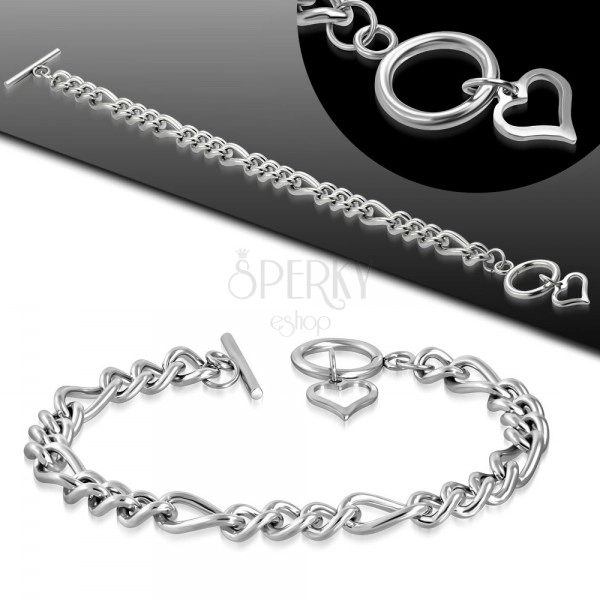 Bracelet made of surgical steel in silver colour, shiny oval links - Figaro pattern