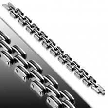 Bracelet made of 316L steel and black rubber, narrow links with strips in silver colour