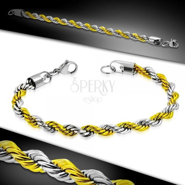 Bicoloured bracelet made of 316L steel, chain with pattern of twisted rope