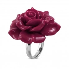Ring made of 316L steel - big pink-violet blooming rose made of resin