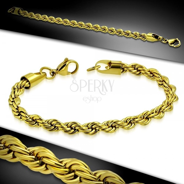 Bracelet made of surgical steel in gold colour, chain with pattern of twisted rope