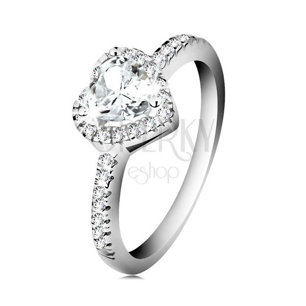 925 silver ring - glistening heart with clear zircon border