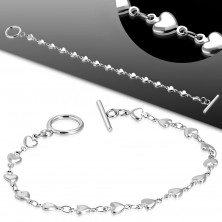 Bracelet made of 316L steel in silver hue, small shiny hearts