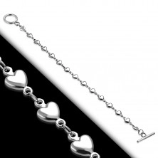 Bracelet made of 316L steel in silver hue, small shiny hearts