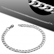 Steel bracelet in silver colour, shiny flattened oval links