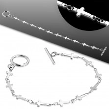 Bracelet made of 316L steel in silver colour, small shiny crosses