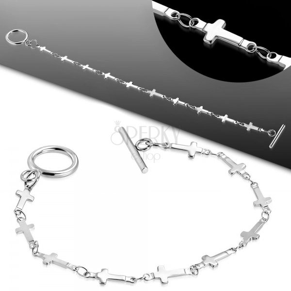 Bracelet made of 316L steel in silver colour, small shiny crosses