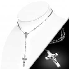 Necklace made of 316L steel in silver colour - rosary with Virgin Mary and cross