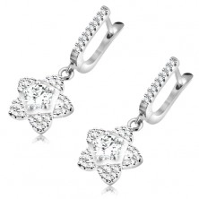 925 silver earrings, glossy flower composed of transparent round zircons