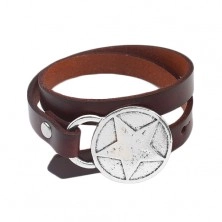 Bracelet made of artificial leather in brown colour for double wrapping around the wrist, star