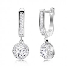 925 silver earrings, zircon hoop, glistening clear zircon in the middle