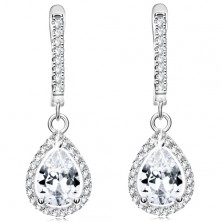 Earrings made of 925 silver, clear teardrop zircon in sparkly contour