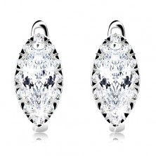 925 silver earrings, clear grain zircon with glistening border, rhodium plated