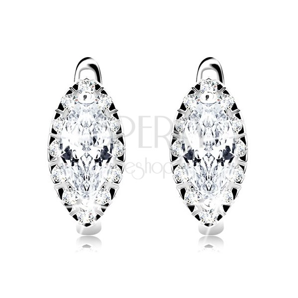 925 silver earrings, clear grain zircon with glistening border, rhodium plated