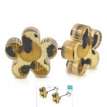 Earrings made of 316L steel, acrylic flower with brown leopard spots