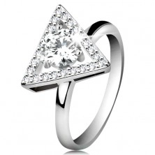 925 silver ring - zircon triangle contour, round clear zircon in the middle