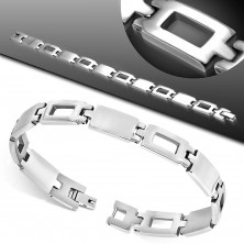 Bracelet made of surgical steel, full and contour rectangles, silve colour