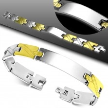 Steel bracelet, shiny and smooth tag, two-coloured engraved Y-shaped links