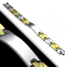 Steel bracelet, shiny and smooth tag, two-coloured engraved Y-shaped links