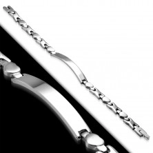 Steel bracelet in silver colour - matt hearts, shiny X links and plate