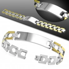 Bicoloured bracelet made of 316L steel with plate, smooth Y elements, high gloss