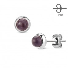 Earrings made of surgical steel in silver colour with violet amethyst