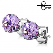 Earrings made of surgical steel - studs with sparkling violet zircon