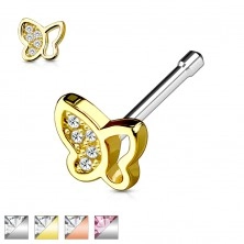 Steel nose piercing, butterfly with embedded sparkly zircons