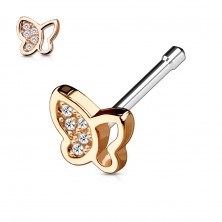 Steel nose piercing, butterfly with embedded sparkly zircons