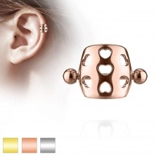 Ear piercing made of 316L steel - barbell with balls, arc with heart cutouts