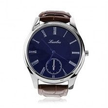 Men's wristwatch, round blue dial, brown strap
