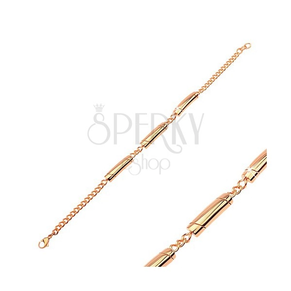 Steel bracelet in copper hue, three rolls with diagonal notches