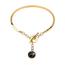 Bracelet made of 316L steel in gold colour, incomplete oval with dangling black zircon