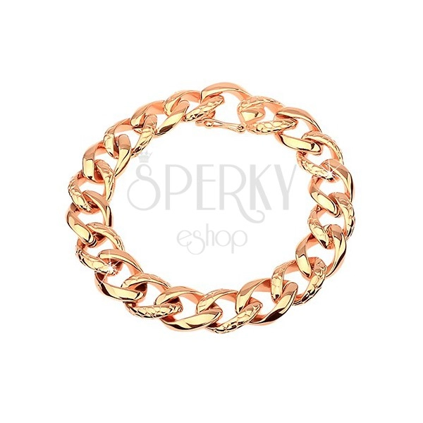 Steel bracelet - thick chain decorated with snake pattern, copper colour