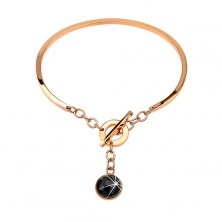 Steel bracelet in copper colour, incomplete oval with dangling black zircon